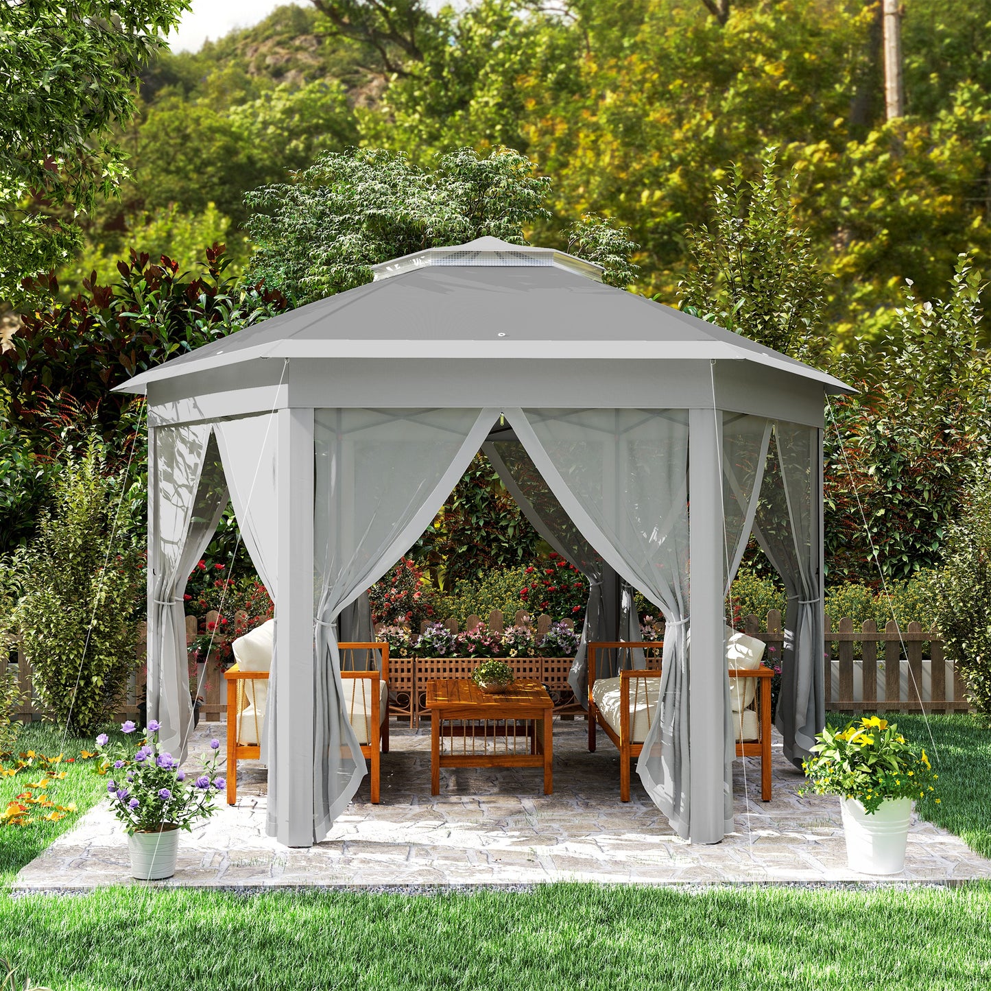 Outsunny 3x4m Garden Gazebo Pop Up Tent With Netting Double Roof Instant Shelter For Outdoor Patio