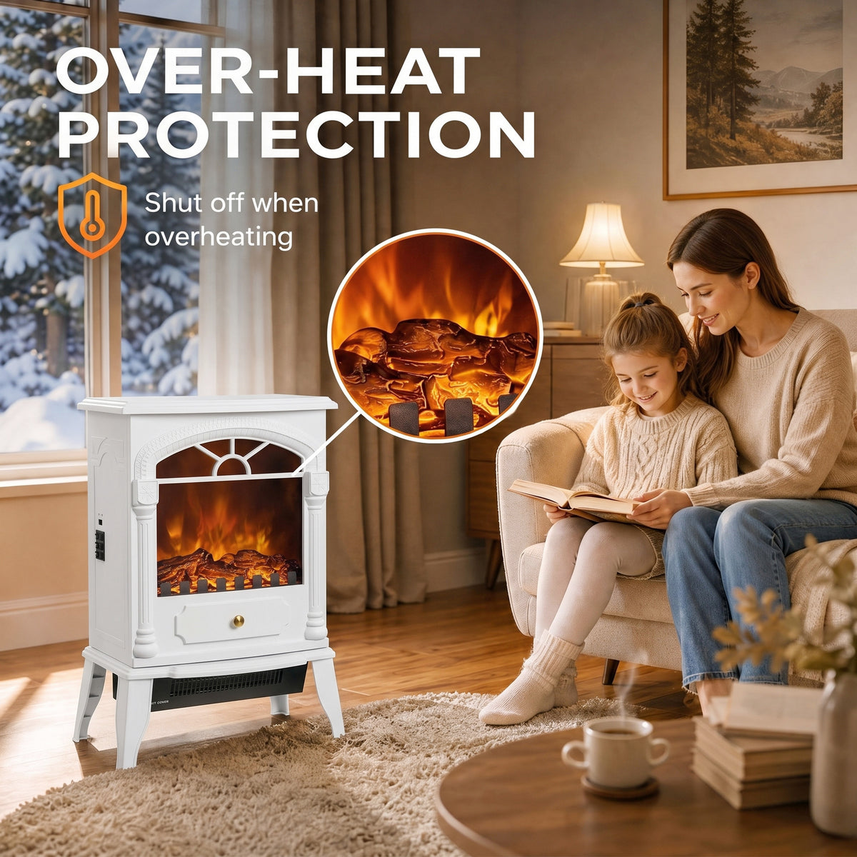 Homcom Freestanding Electric Fireplace With 3D Flame And Thermostat Heater