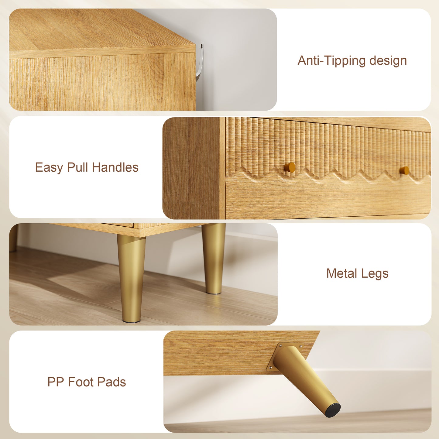 HOMCOM Dresser For Bedroom Three Drawer Chest With Steel Frame Oak Finish Perfect For Living Room Storage