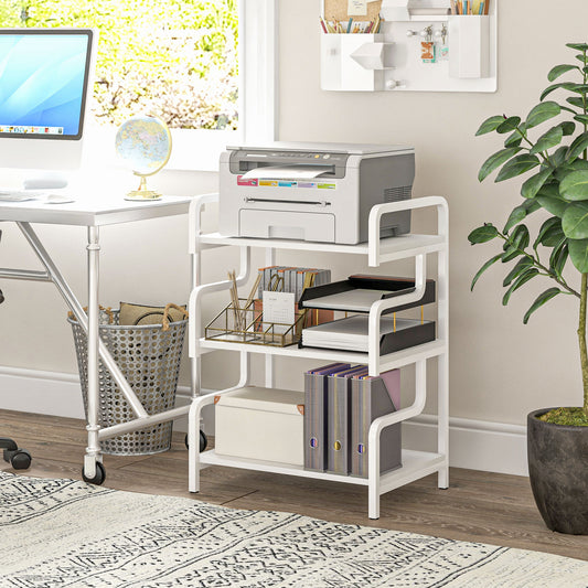 HOMCOM Industrial 3-Tier Metal Storage Rack, Unique Printer Table for Home Office and Living Room, White - ALL4U RETAILER LTD