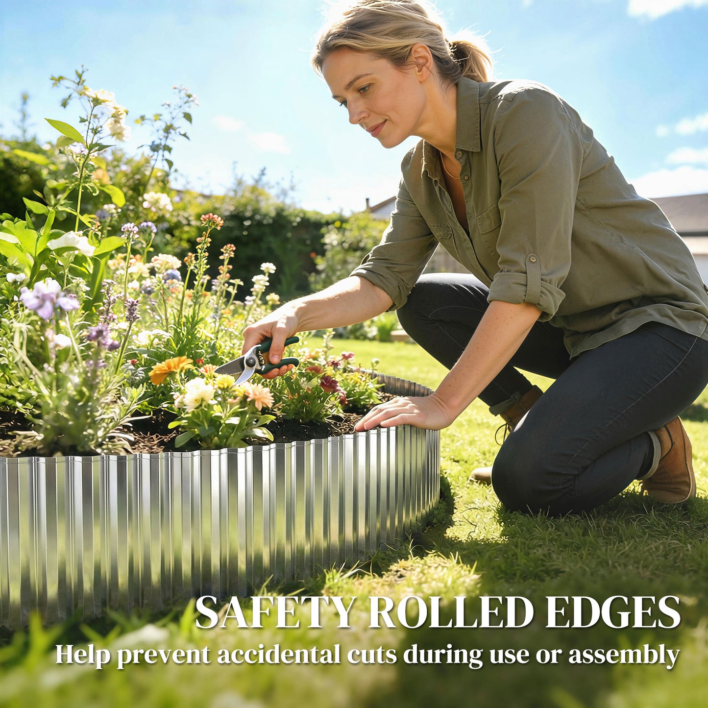 Outsunny Metal Garden Edging Border 8 Inch By 21.3 Foot Corrugated Heavy Duty Galvanised Steel Lawn Edging Silver Tone