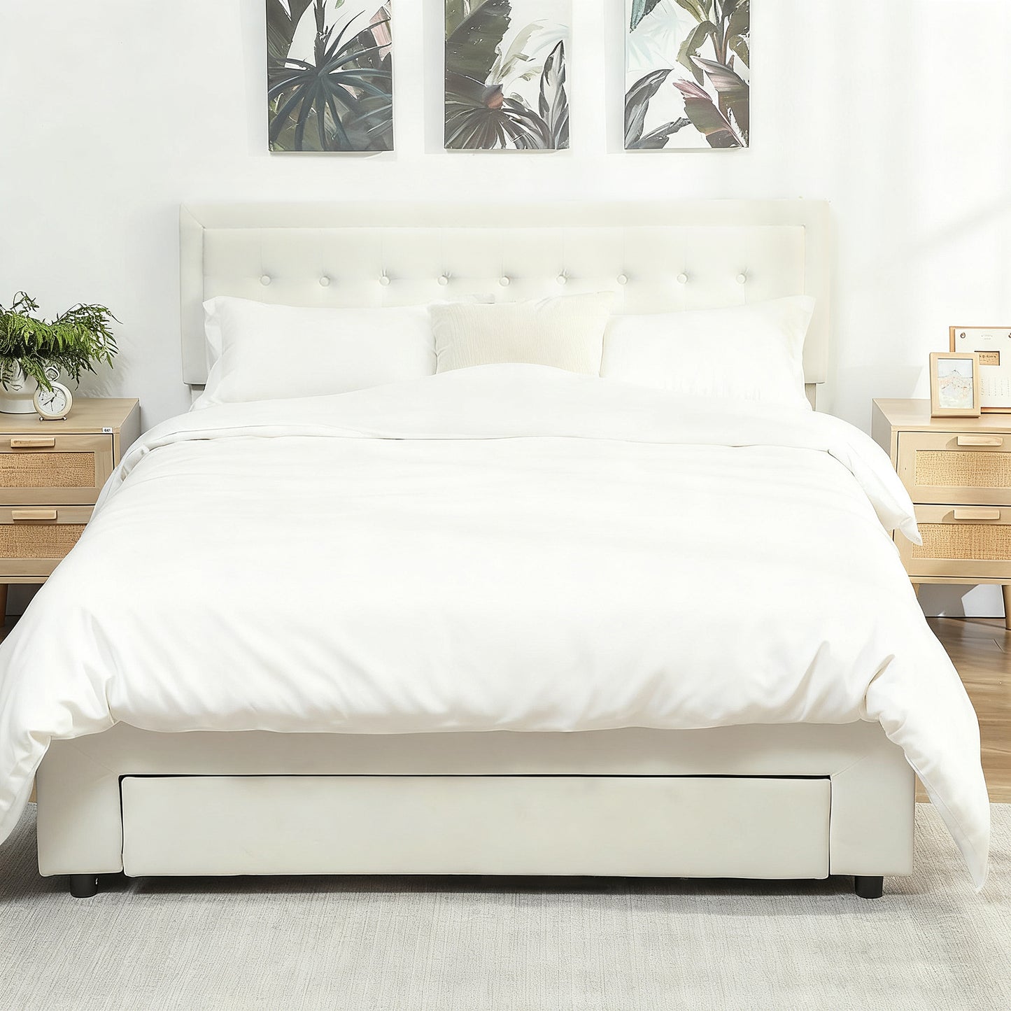 HOMCOM King Size Ottoman Bed Frame With Front Drawer And Gas Lift Storage In Cream