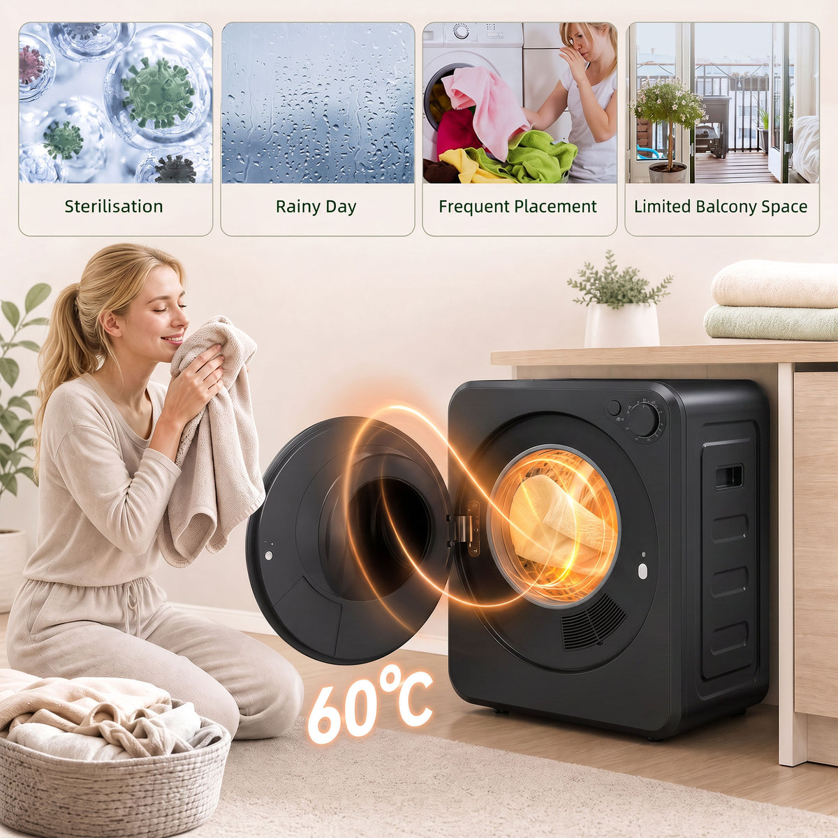 Homcom 4kg Compact Front Load Clothes Dryer With Two Power Modes Black