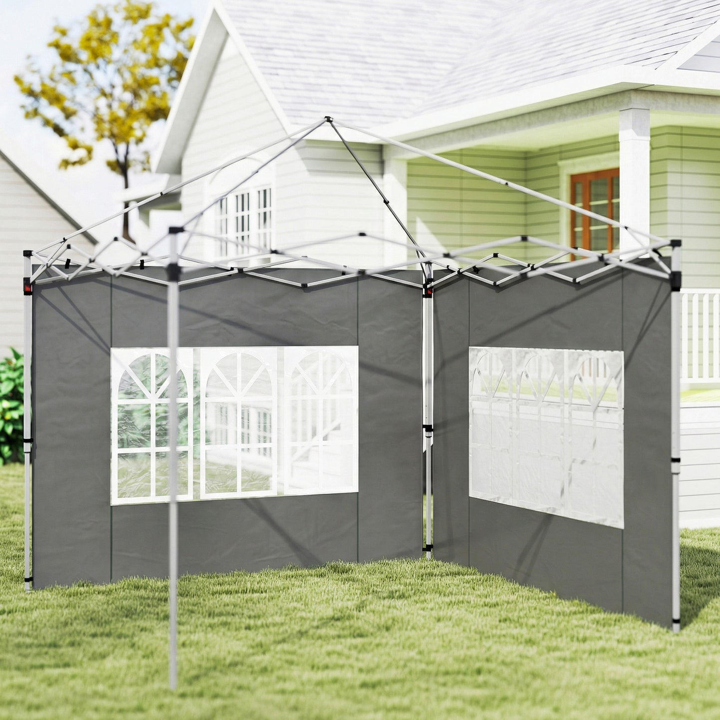 Outsunny Gazebo Side Panels Replacement With Window For 3x3m Or 3x4m Pop Up Canopy 2 Pack Dark Grey