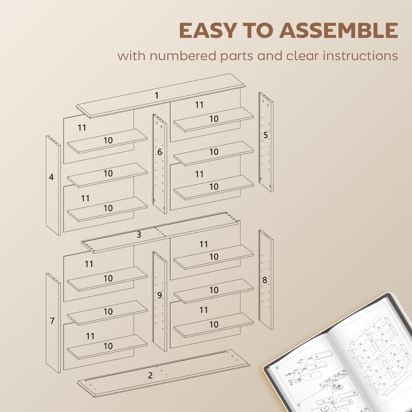 HOMCOM 16 Compartment Media Shelf Rustic Brown with Adjustable Shelves Holds 720 CDs 396 DVDs Blu Rays