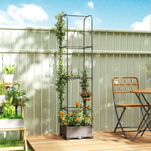 Outsunny Raised Garden Bed With Trellis Plastic Planter Box With Drainage Holes And Water Reservoirs