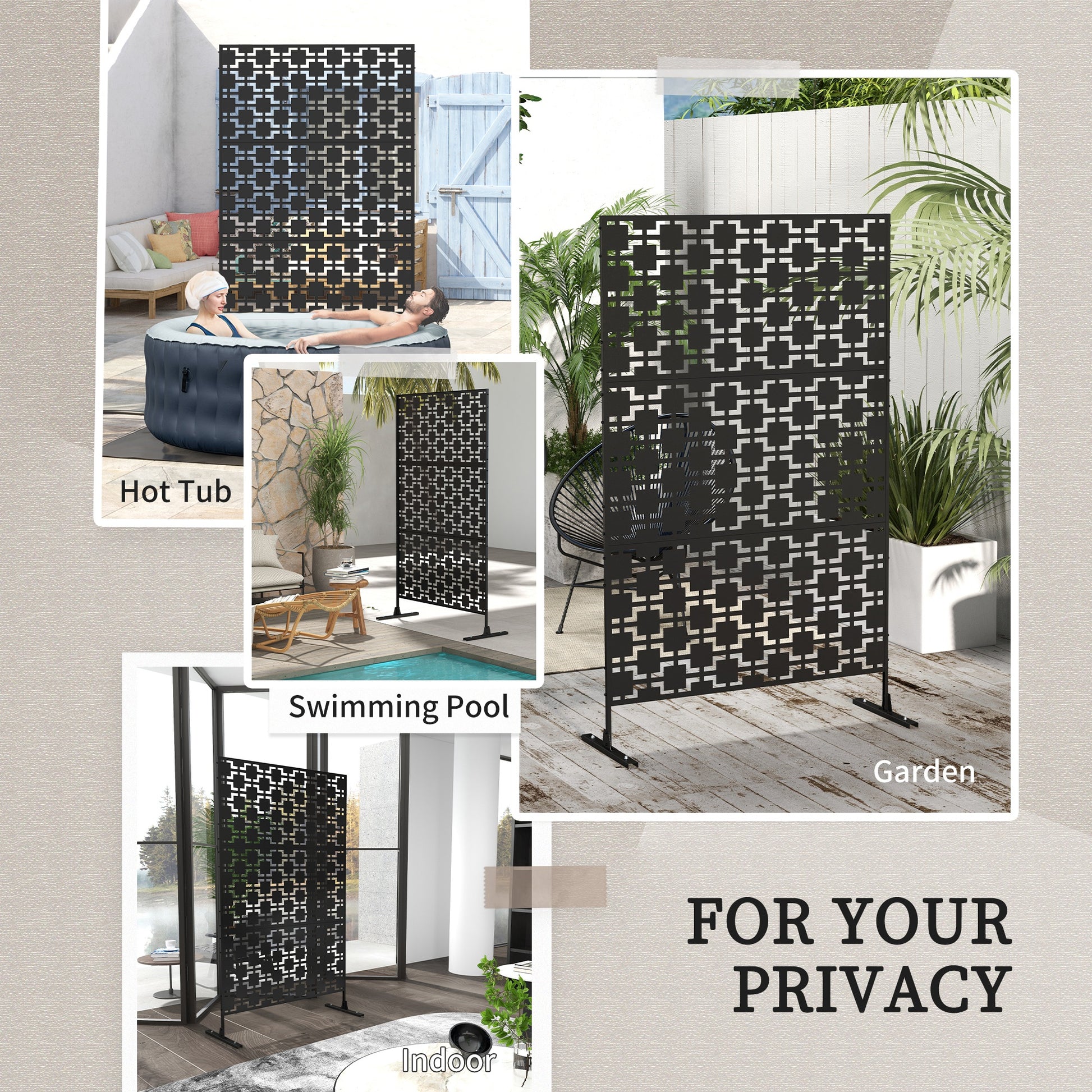 Stylish Black Steel Outdoor Privacy Screen with Leaf Motif and Trellis Functionality - ALL4U RETAILER LTD