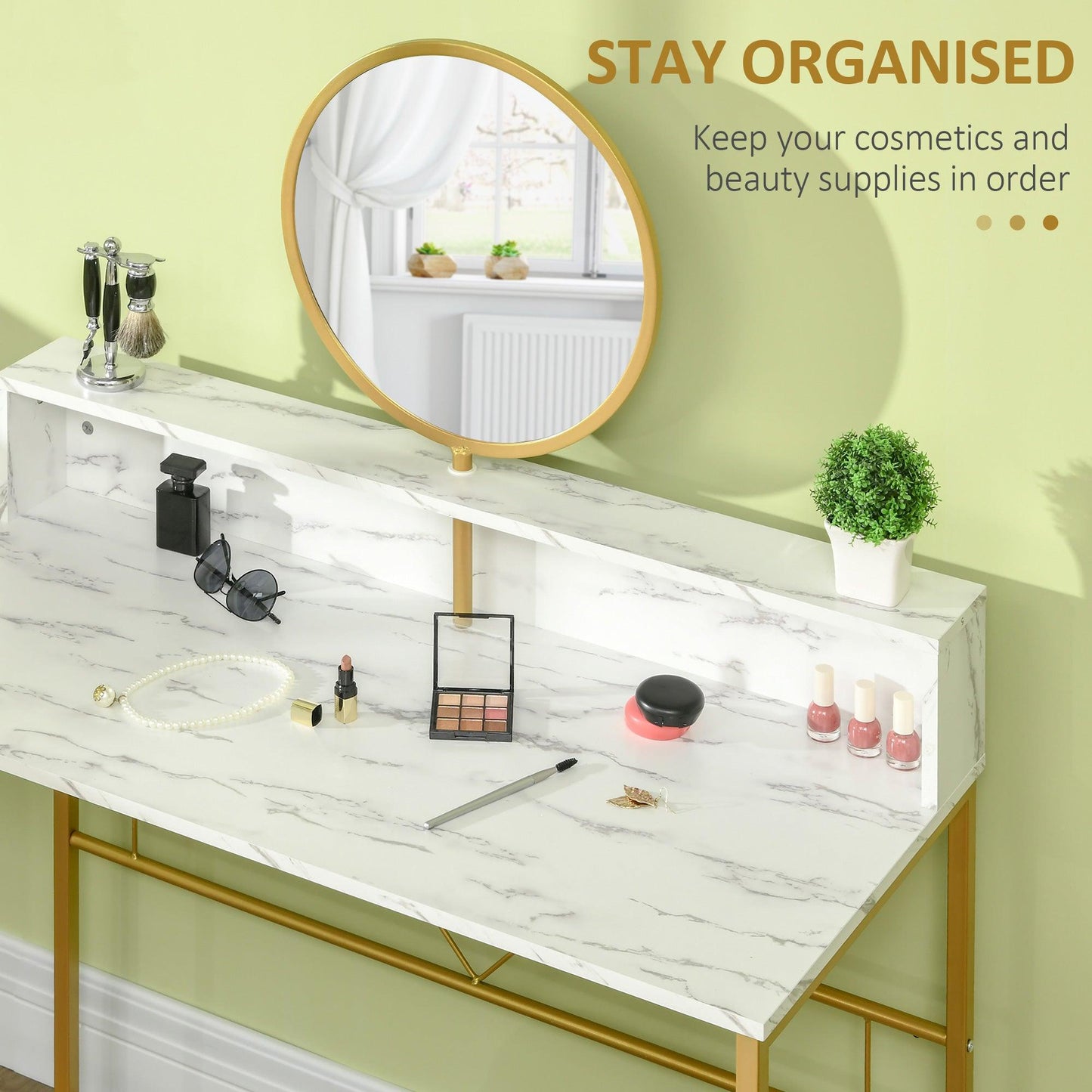 HOMCOM White Vanity Dressing Table with Round Mirror and Open Storage - ALL4U RETAILER LTD