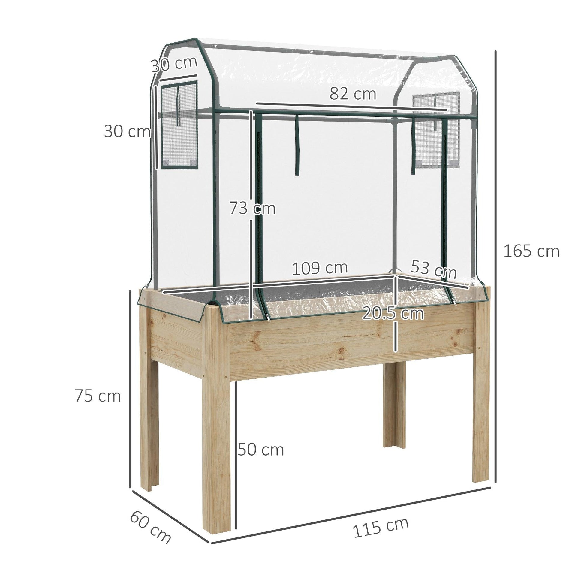 Outsunny Wooden Planter Box with Greenhouse Cover and Bed Liner, Raised Garden Bed for Vegetables, Flowers, Herbs - ALL4U RETAILER LTD