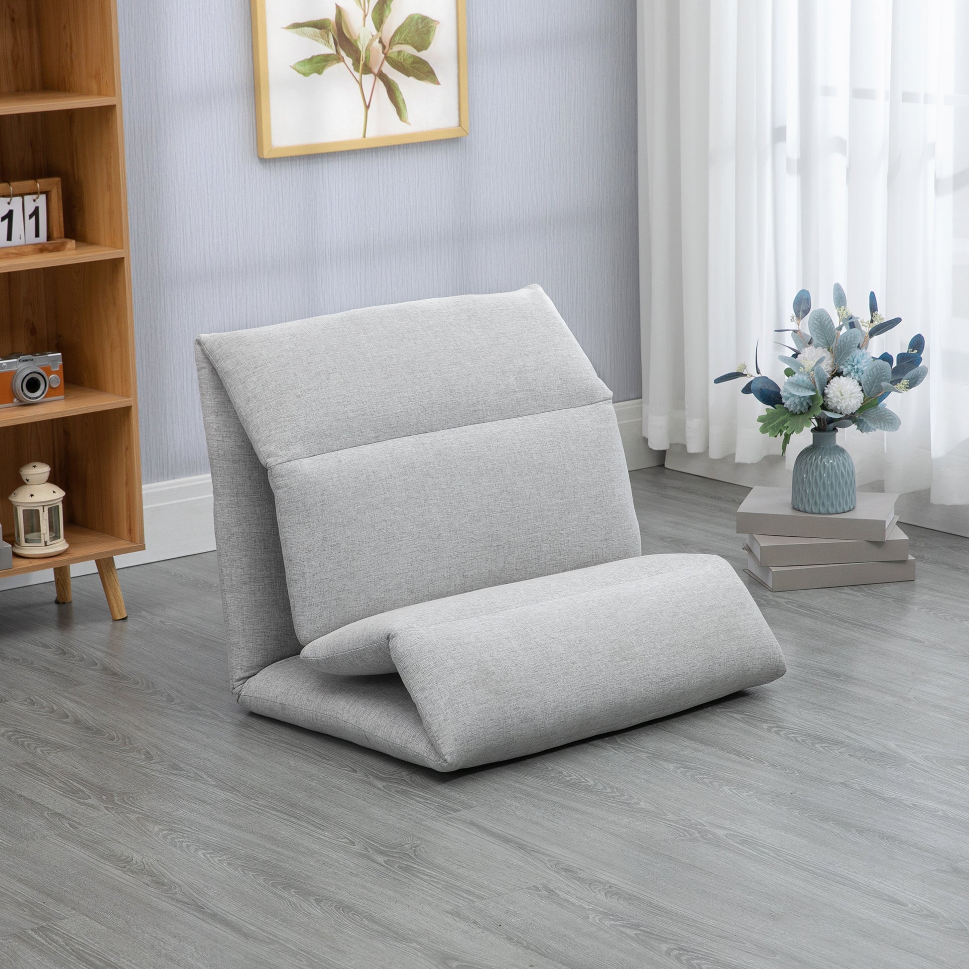 HOMCOM Versatile Adjustable Floor Chair for Gaming, Meditation, and Reading - Grey Folding Sofa Bed with Back Support - ALL4U RETAILER LTD