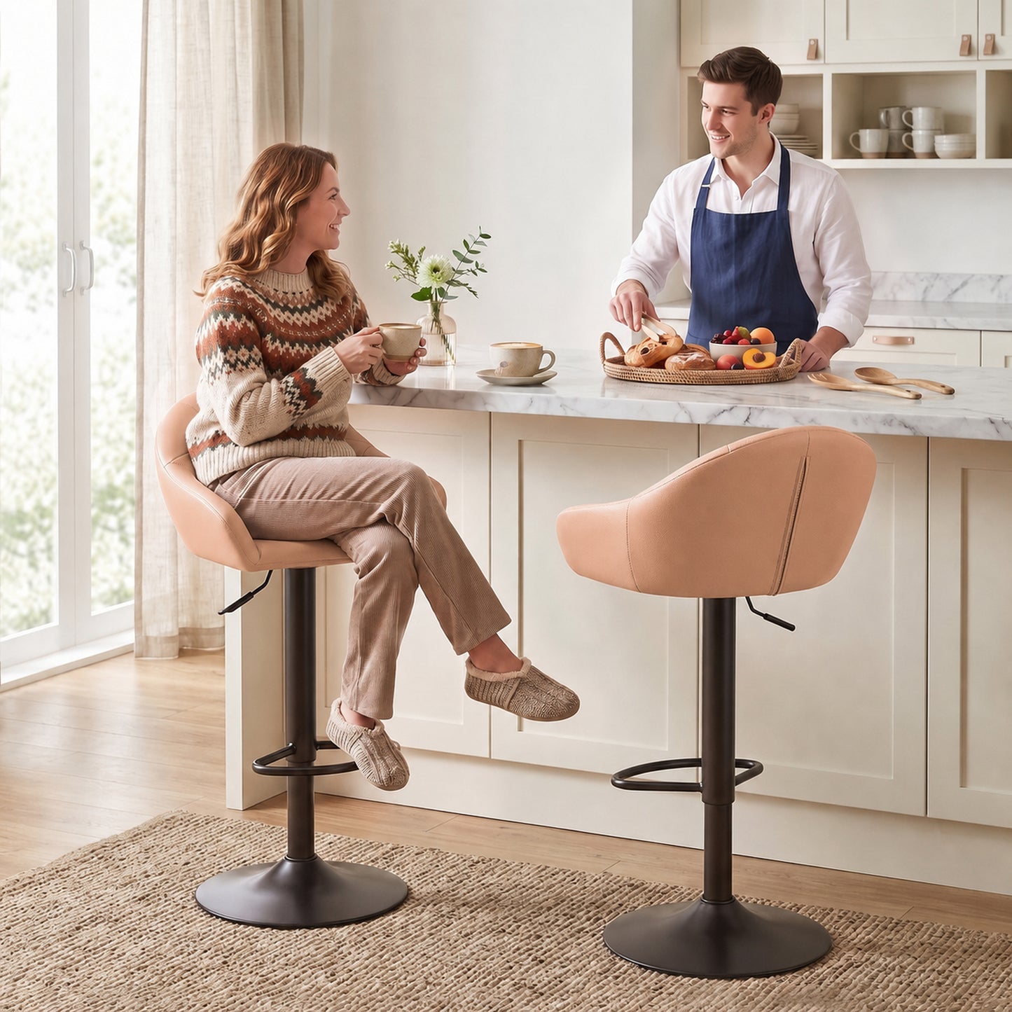 Homcom Adjustable Bar Stools Set Of 2 Swivel Counter Height Brown
