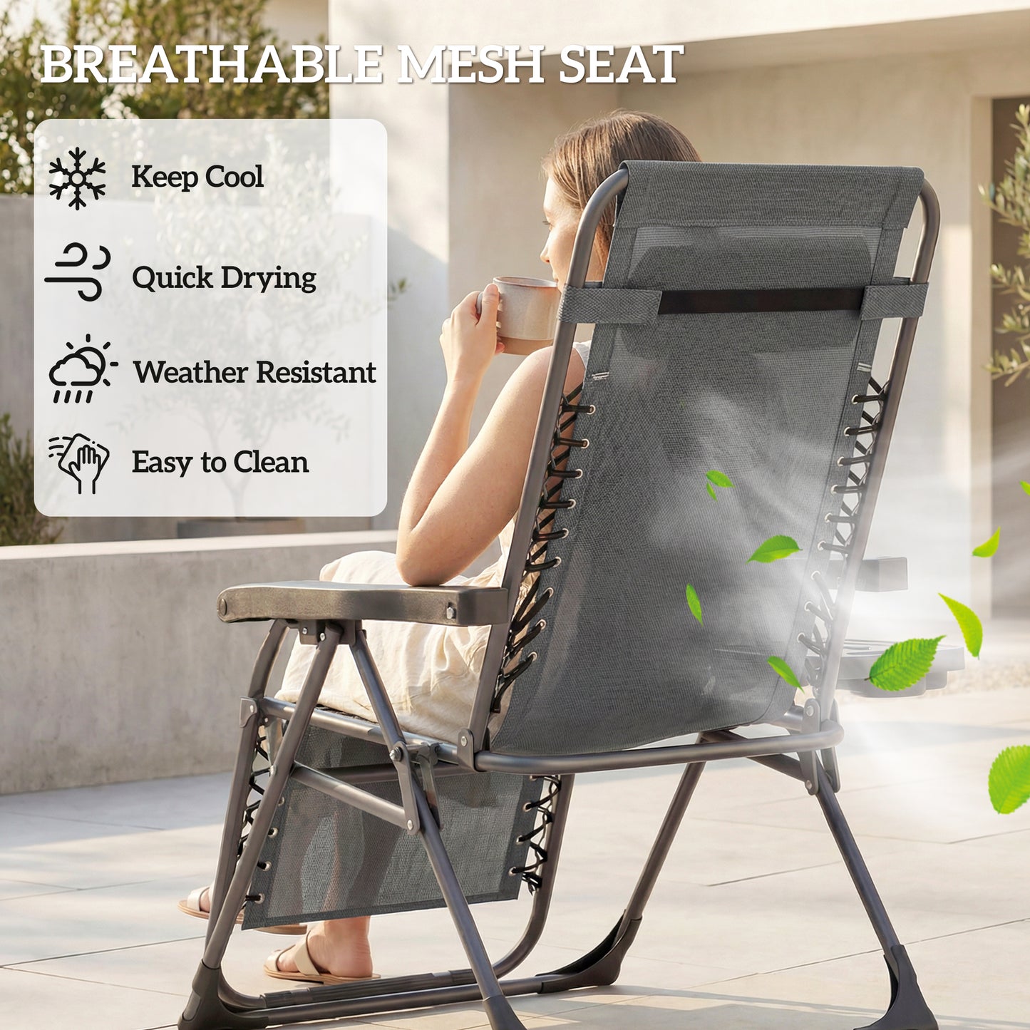 Outsunny Zero Gravity Chairs Set Of 2 Folding Sunloungers Reclining Garden Chairs With Cup Holder And Headrest Dark Grey