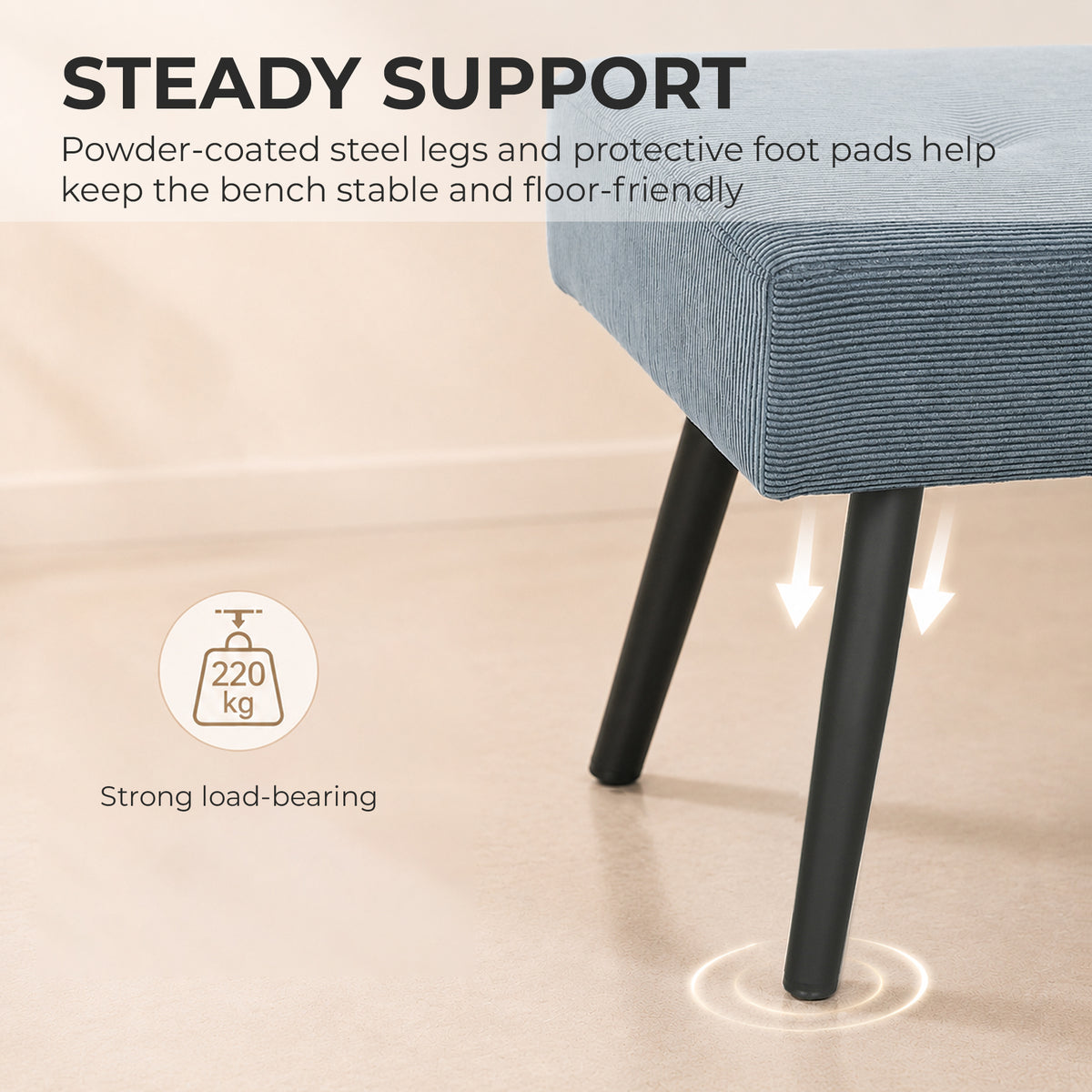 HOMCOM Blue Corduroy Tufted End Of Bed Bench With Padded Seat And Steel Legs