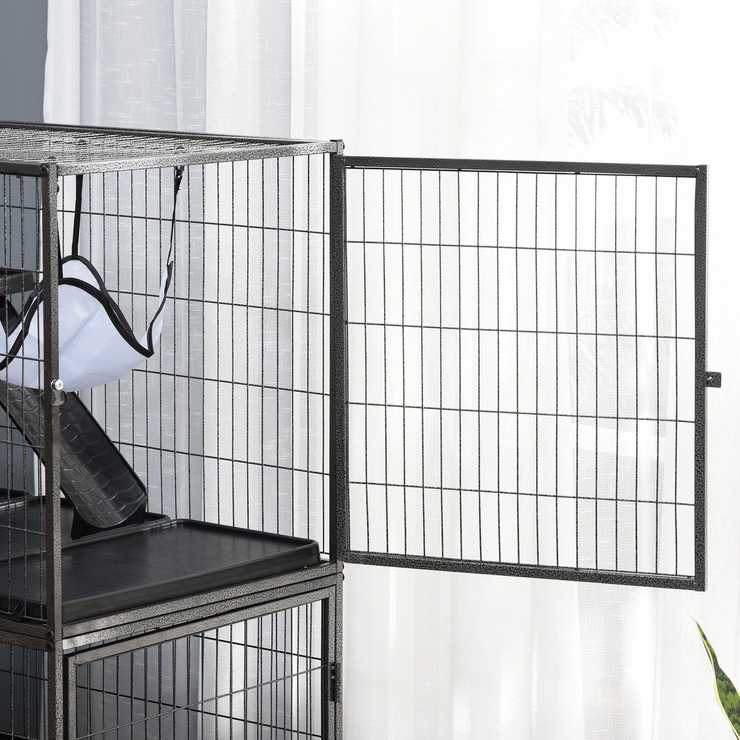 PawHut Small Animal Cage with Removable Tray, Silver Grey - ALL4U RETAILER LTD