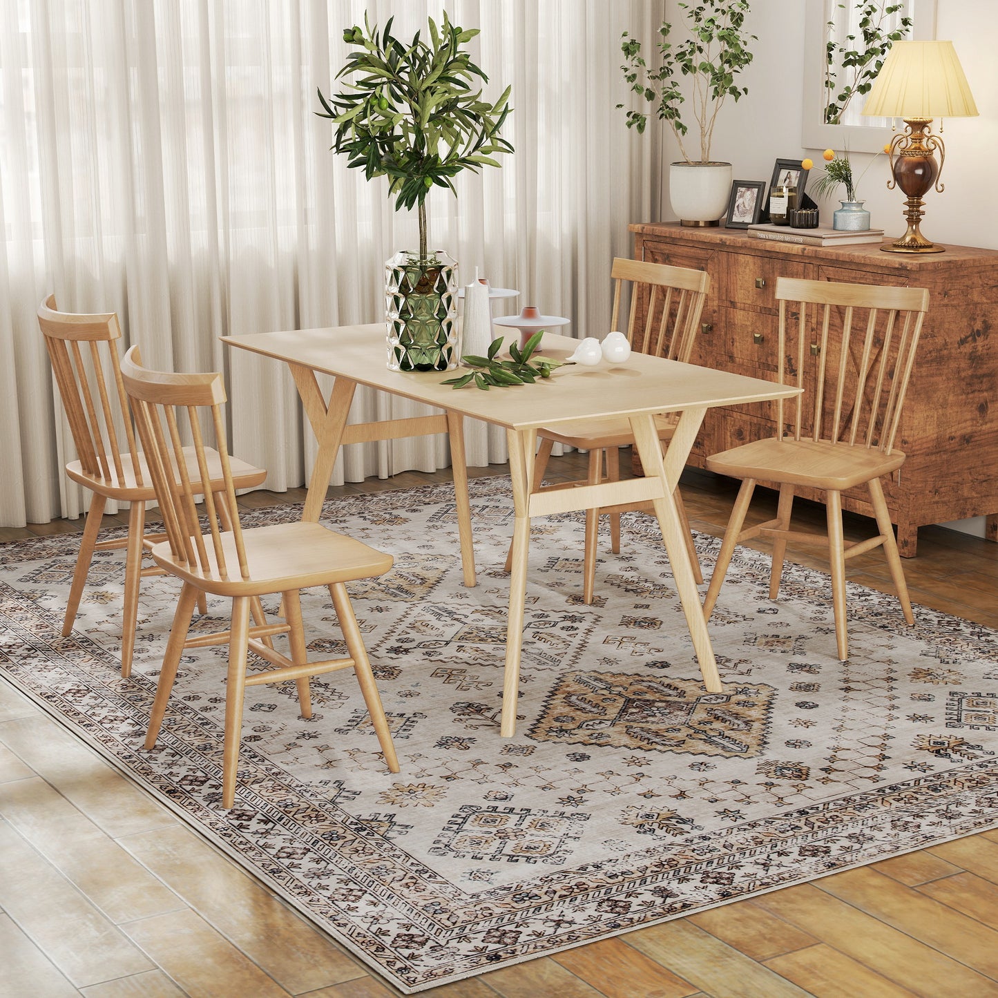 HOMCOM Vintage Area Rug 290 x 200 cm Beige Non Slip Washable Flannel Floor Carpet for Living Room