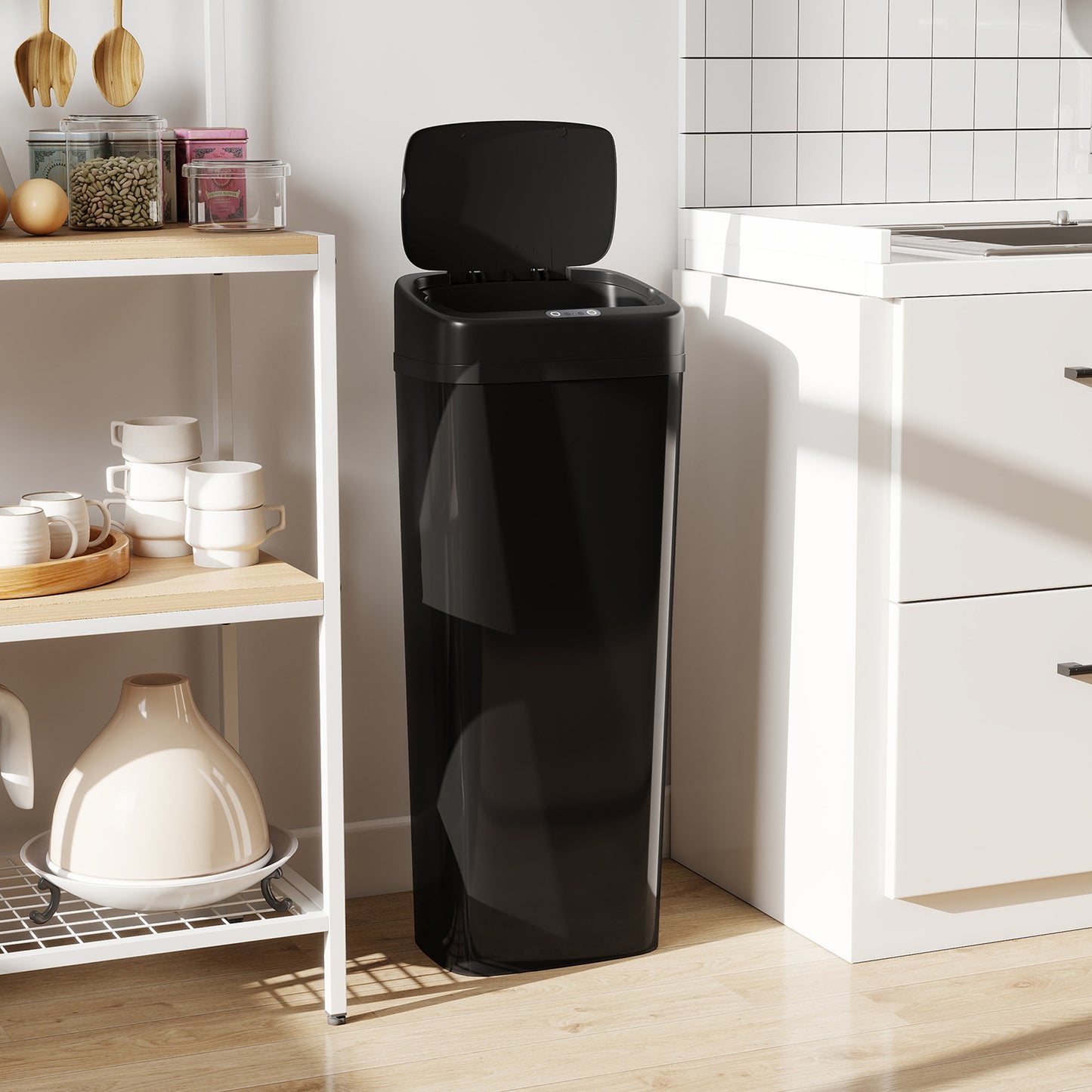 HOMCOM 50L Stainless Steel Sensor Bin Black With Auto Open Lid And Manual Stay Open