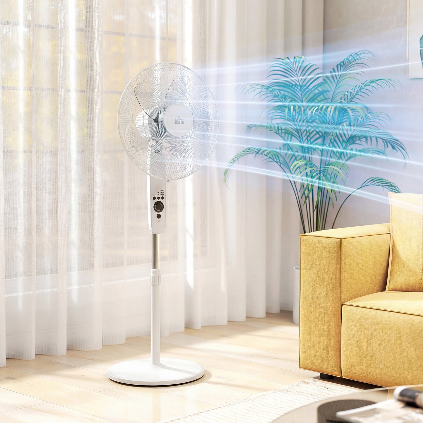 HOMCOM 18 Inch Pedestal Fan Sleep Mode Remote Control Oscillating Standing Fan 3 Speeds Adjustable Height White