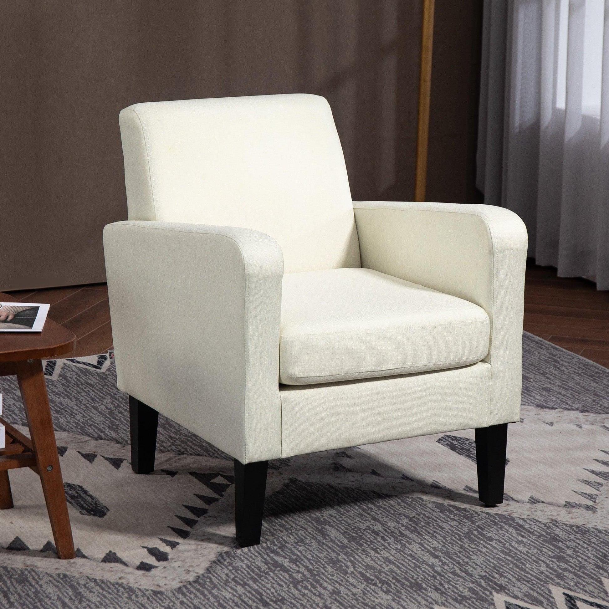 HOMCOM Modern Accent Chair, Occasional Chair with Rubber Wood Legs for Living Room, Bedroom, Cream White - ALL4U RETAILER LTD