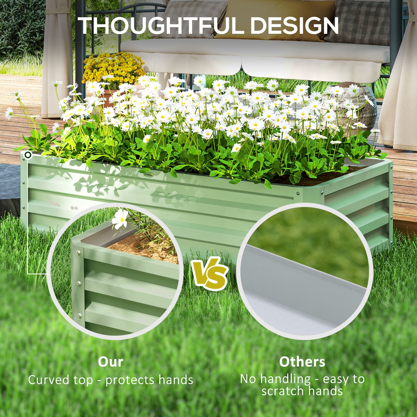 Outsunny Galvanised Raised Garden Bed For Herbs And Vegetables Outdoor Planter For Patio Balcony And Garden