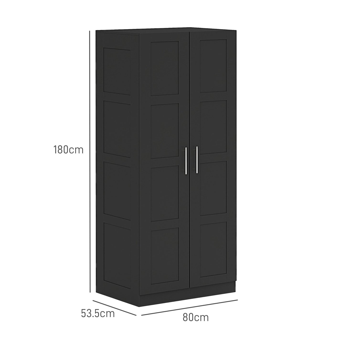 HOMCOM Double Panel Door Wardrobe With Shelves In Black 76cm Hanging Rail And Soft Closing Hinges