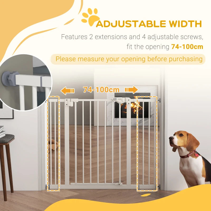 PawHut Metal Adjustable Dog Gate - Wide (74-100cm), White - ALL4U RETAILER LTD