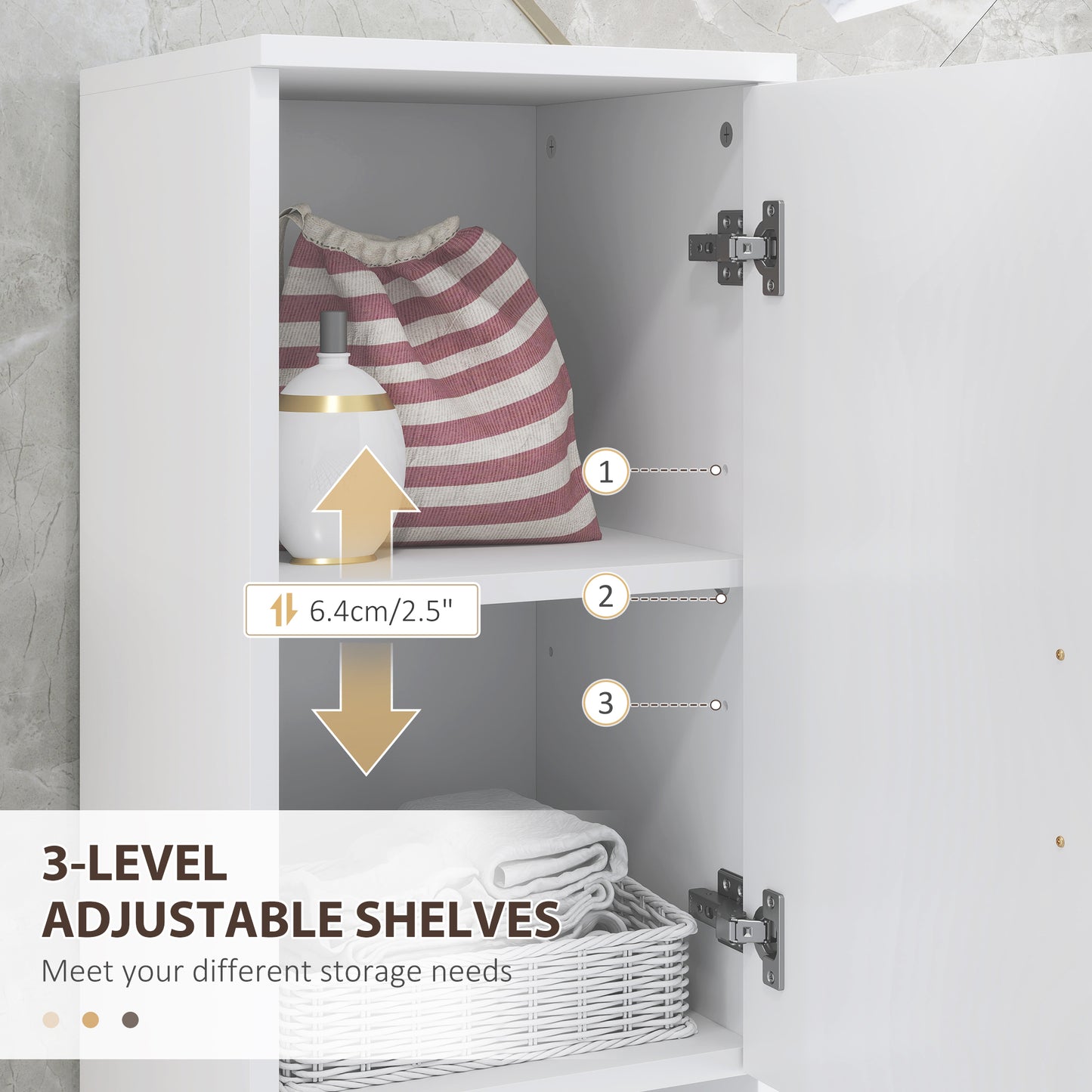 Kleankin Line Embossed Tall Corner Slim Bathroom Storage Cabinet White Finish Fits Narrow Spaces