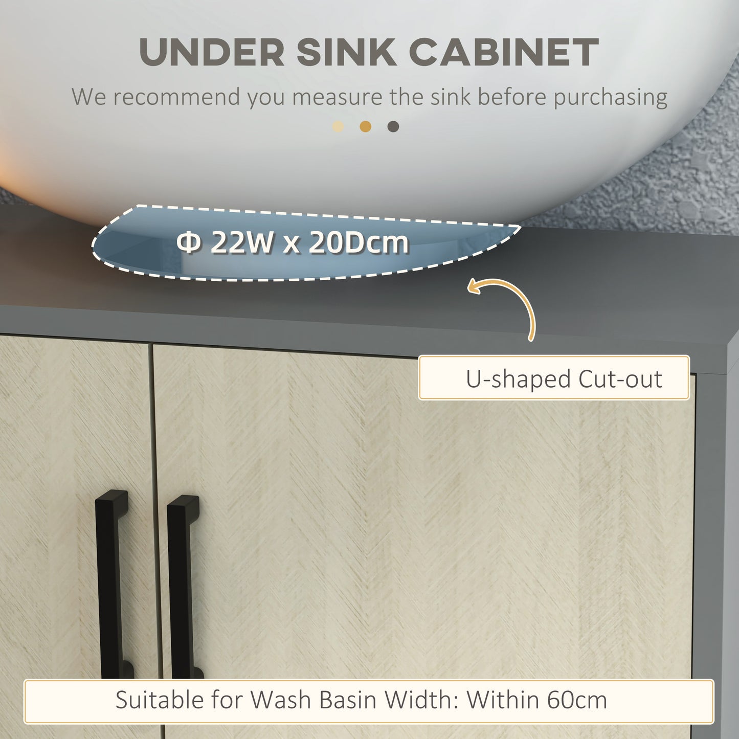 Kleankin Bathroom Furniture Set With Doors Tall Freestanding Cabinet With Adjustable Shelves Under Sink Grey