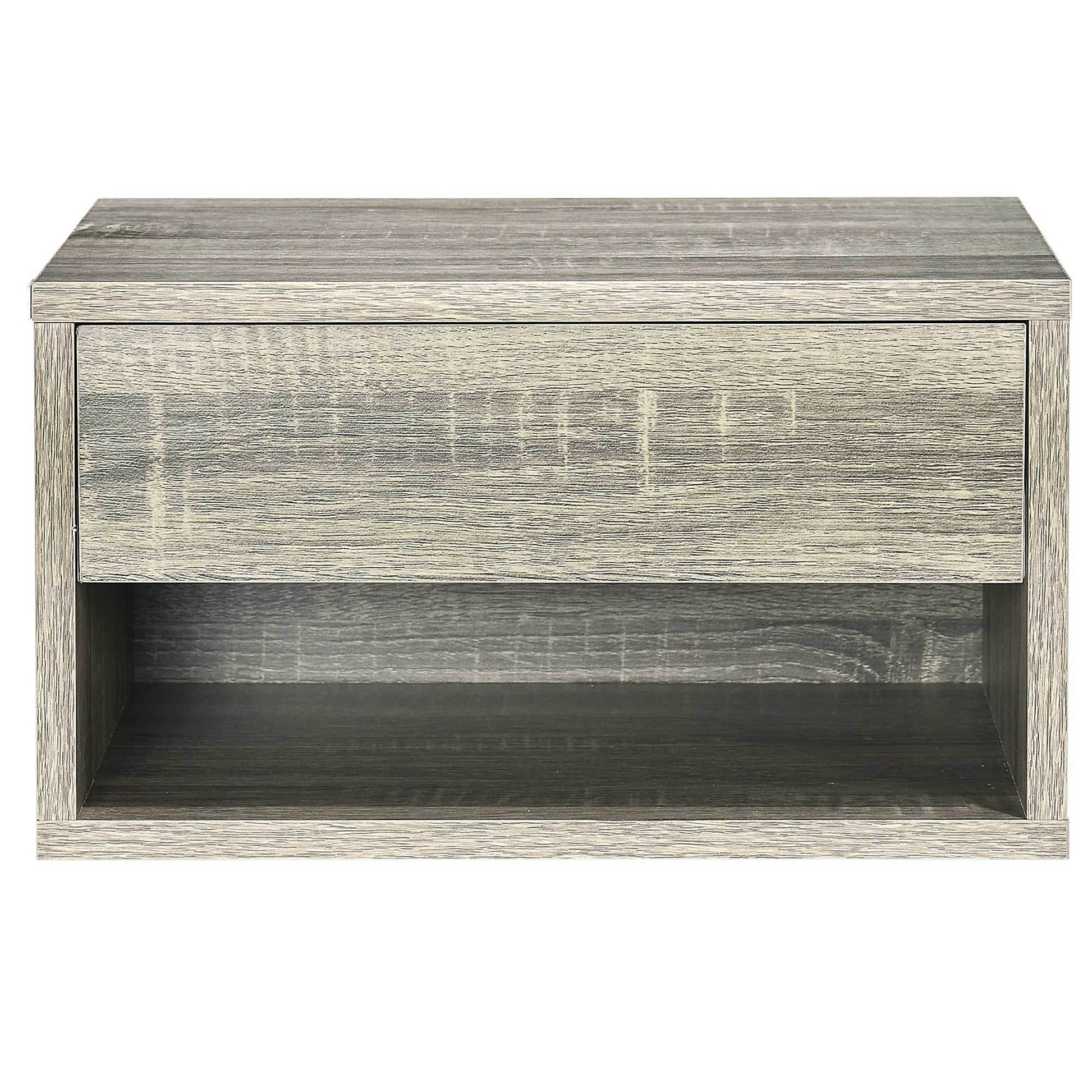 Set of 2 Wall-Mounted Floating Nightstands with Drawer and Shelf in Brown Wood Finish - ALL4U RETAILER LTD