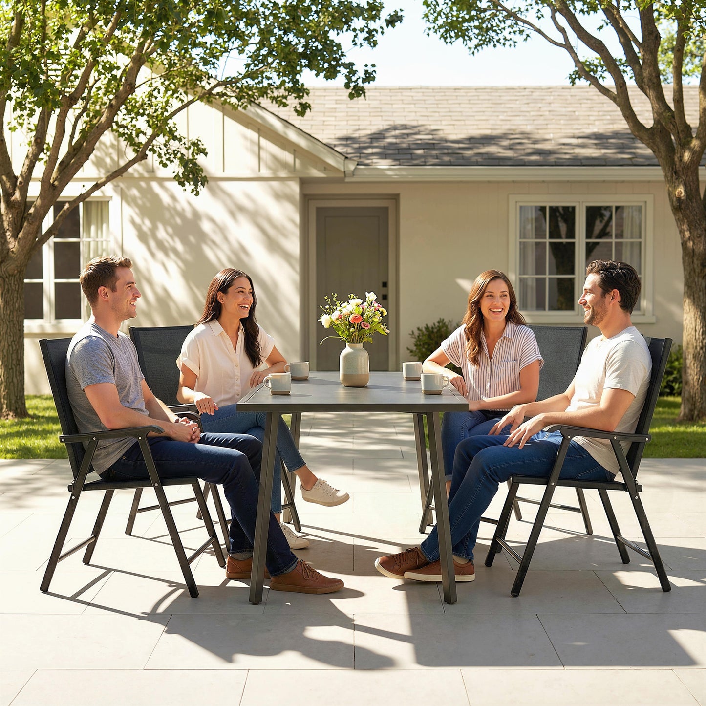 Outsunny Folding Garden Chairs Set Of 4 High Back Foldable Dining Chairs With Armrests Texteline Seat Black
