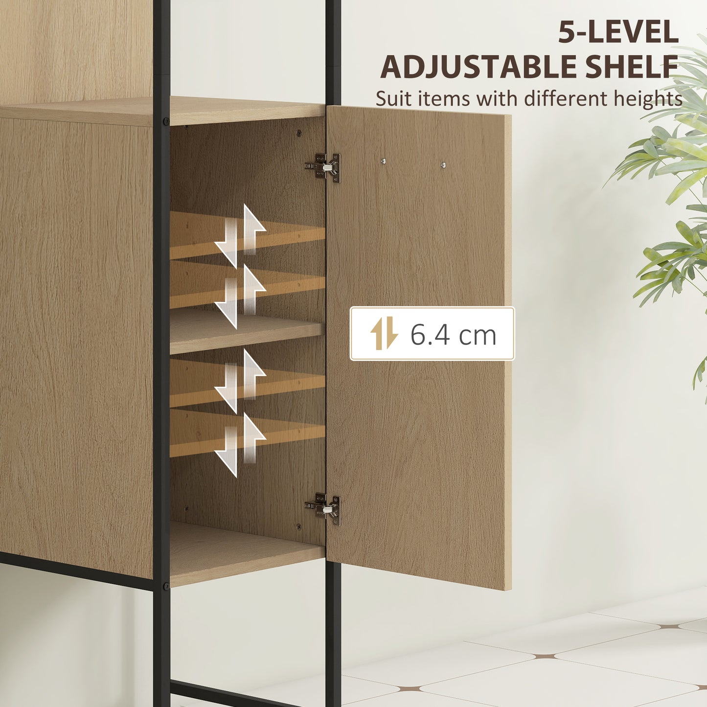 HOMCOM Tall Narrow Bathroom Cabinet With Open Shelves And Adjustable Shelf Natural Wood Finish