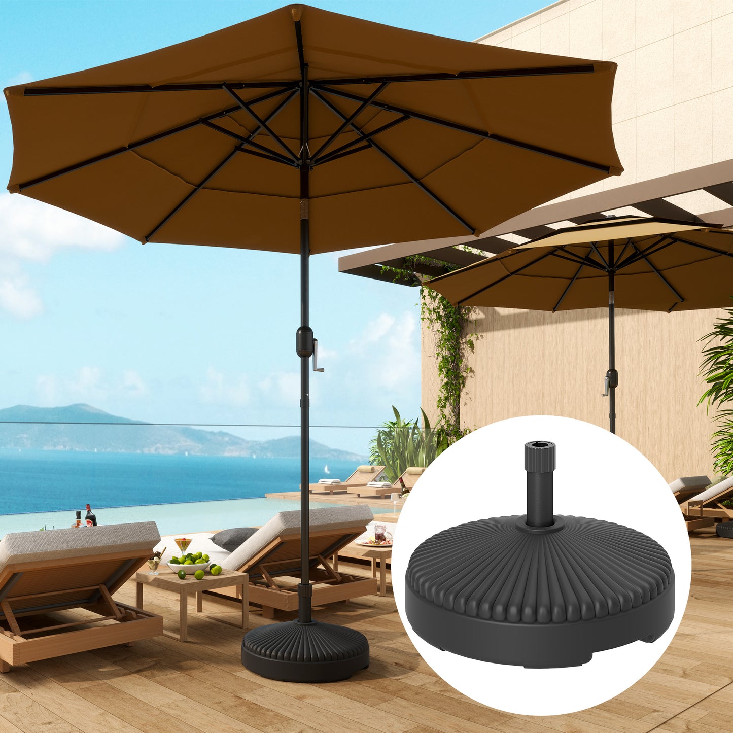 Outsunny Garden Parasol Base Holder HDPE 28kg Sand Filled 23kg Water Filled Diameter 55 cm Height 30 cm Black