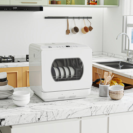 HOMCOM Tabletop Dishwasher Built In 6L Water Tank 6 Programs 4 Place Settings White
