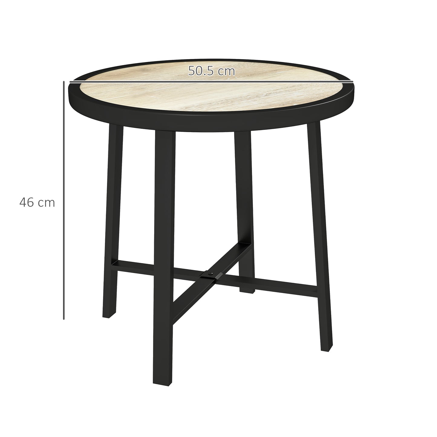 Outsunny Round Garden Table 50.5cm With SPC Tabletop And Metal Frame Anti Slip Feet Nature Wood Finish Outdoor Balcony