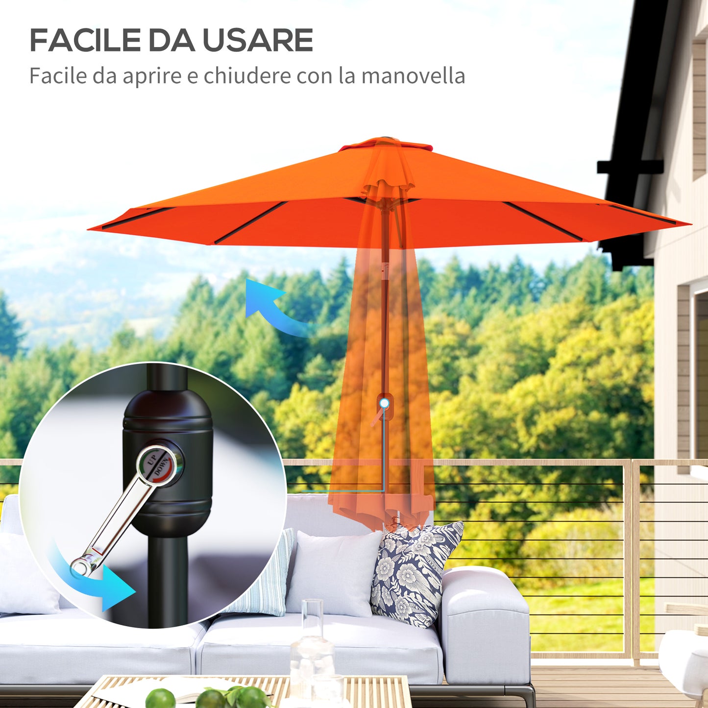 Outsunny 3 m Garden Parasol Umbrella With 8 Ribs Tilt Crank Handle For Balcony Bench Garden Orange