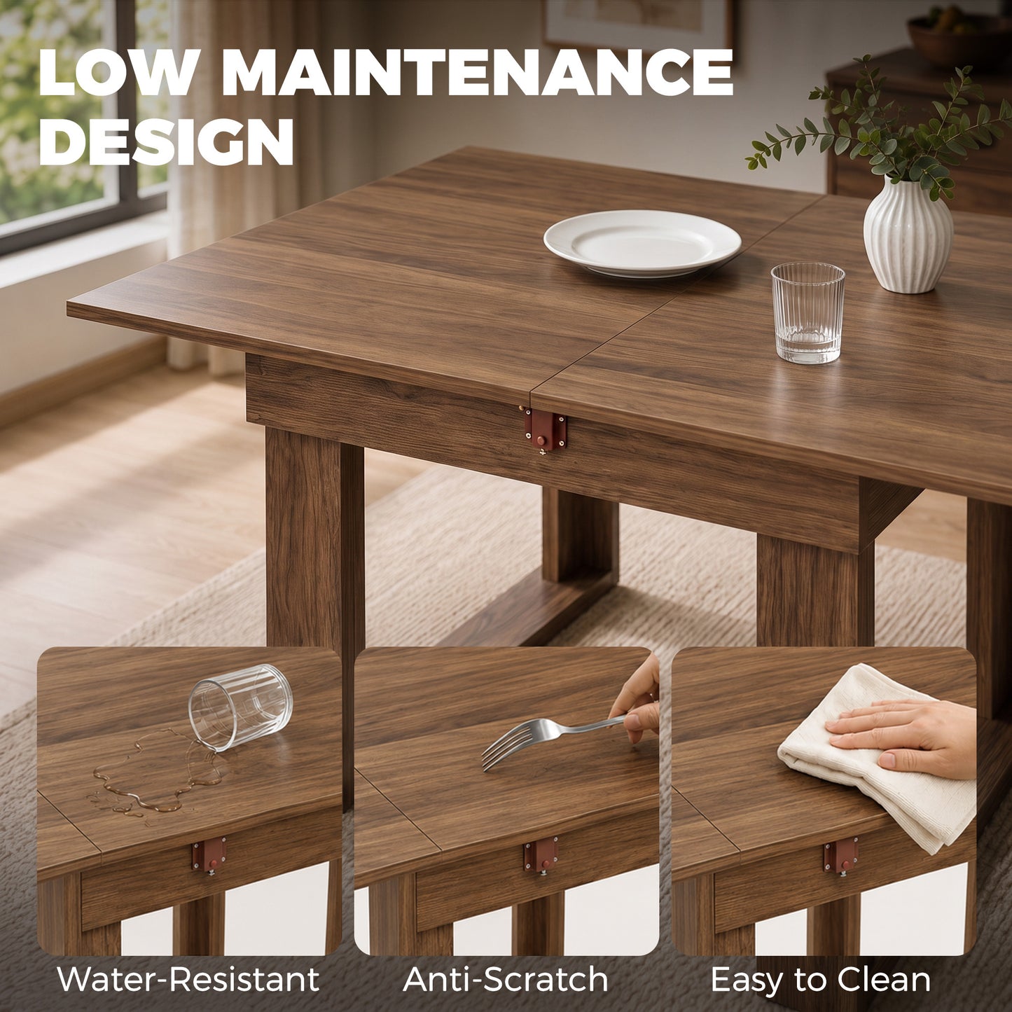 Homcom Extendable Folding Dining Table With Hidden Storage And Grey Finish