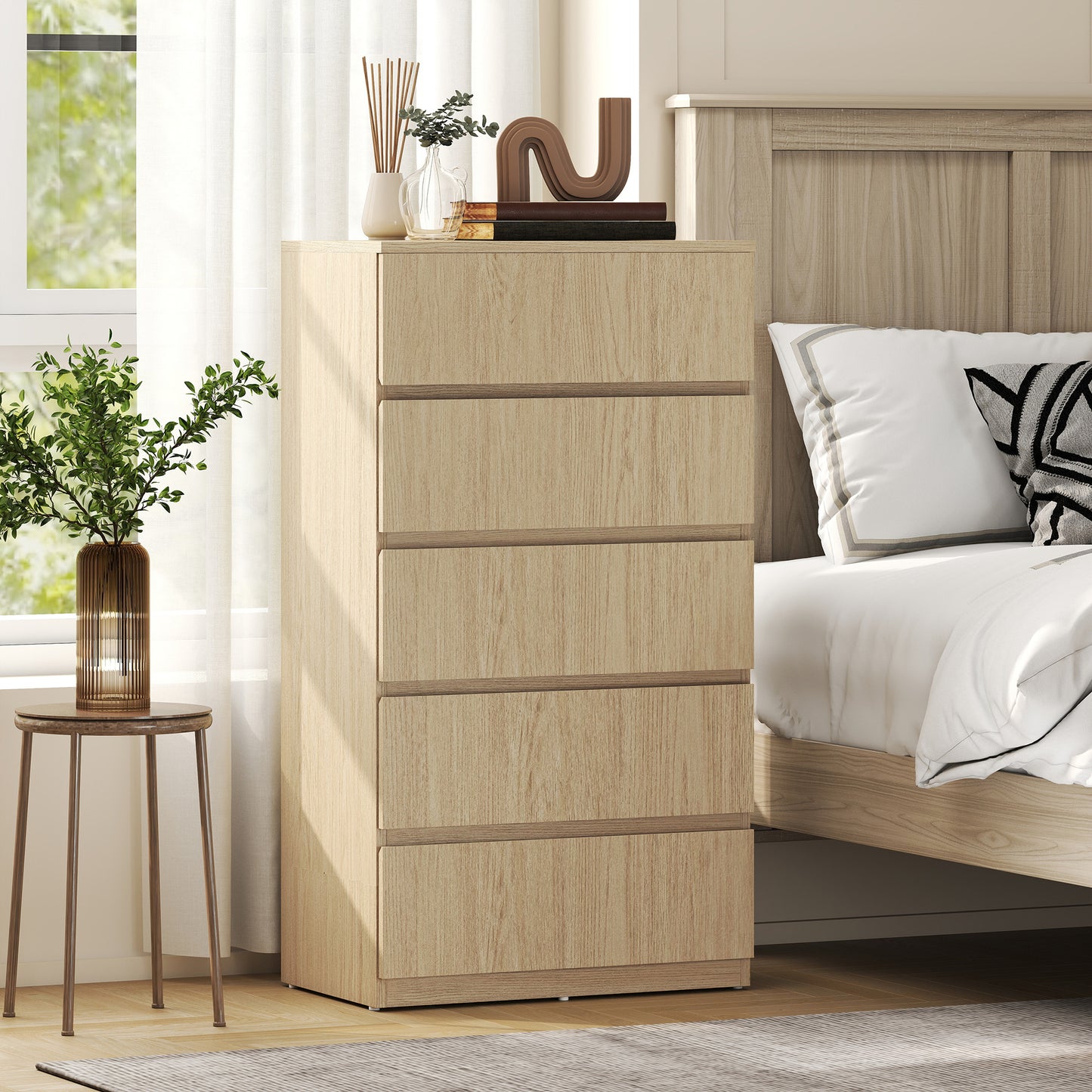 HOMCOM 5 Drawer Chest Modern Dresser for Bedroom Storage Cabinets and Organizer Furniture