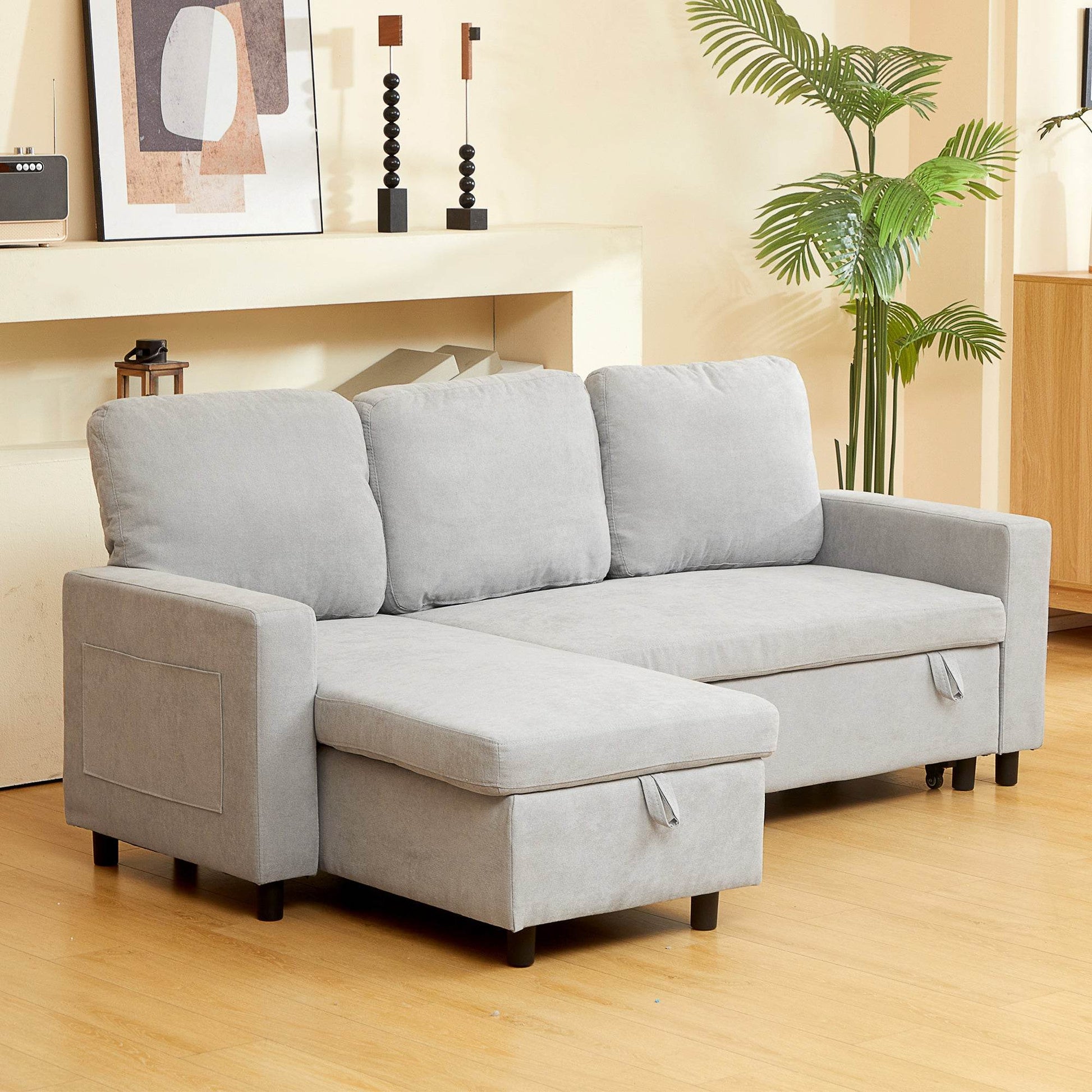 Light Grey HOMCOM L-Shaped Sofa Bed with Storage Solution - ALL4U RETAILER LTD