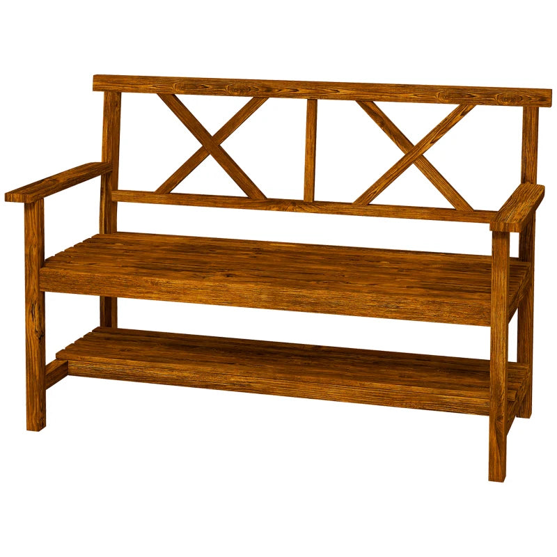 Outsunny Two-Seater Fir Wood Bench - Natural, with Bottom Shelf: Enhance Your Outdoor Seating Area - ALL4U RETAILER LTD