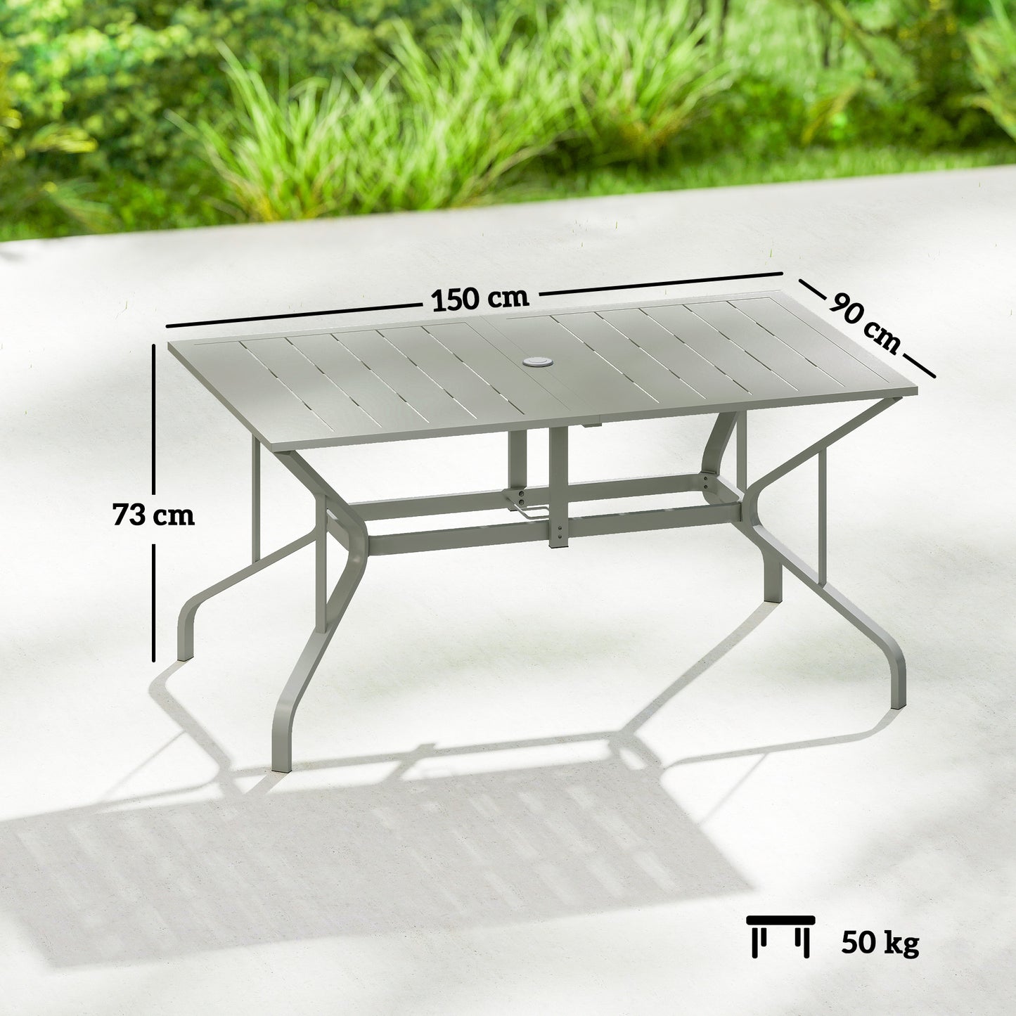 Outsunny Rectangle Garden Table With Parasol Hole For Outdoor Dining For 6 Seats 150cm By 90cm Light Grey Patio Balcony