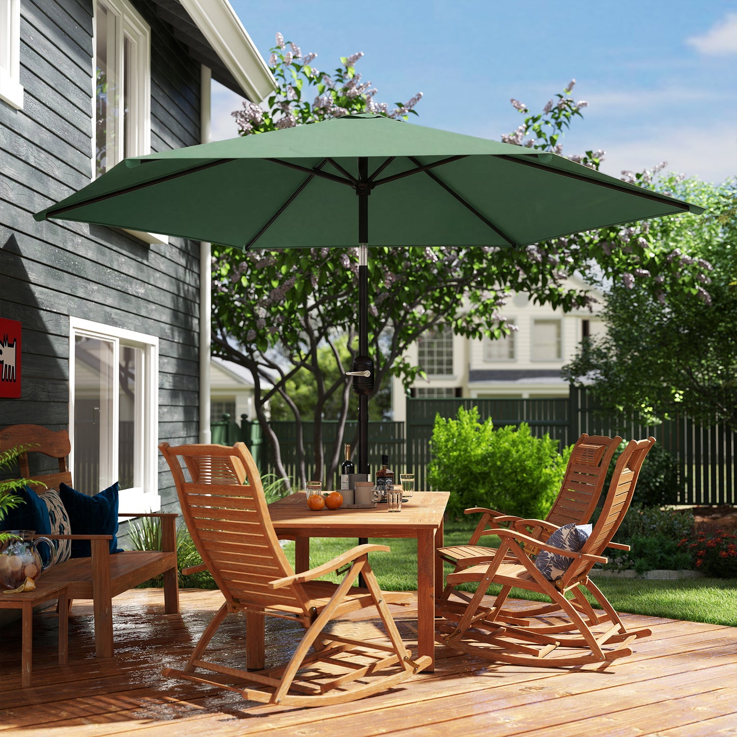 Outsunny 2.6 m Garden Parasol Umbrella With Aluminium Pole Tilt And Crank Vent Dark Green