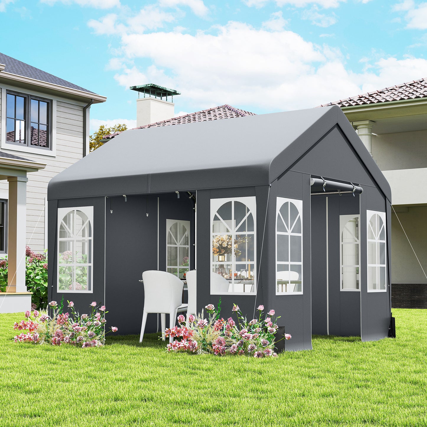 Outsunny 3x3 M Party Tent With Removable Sidewalls 4 Zipped Doors Grey Outdoor Canopy Shelter For Parties