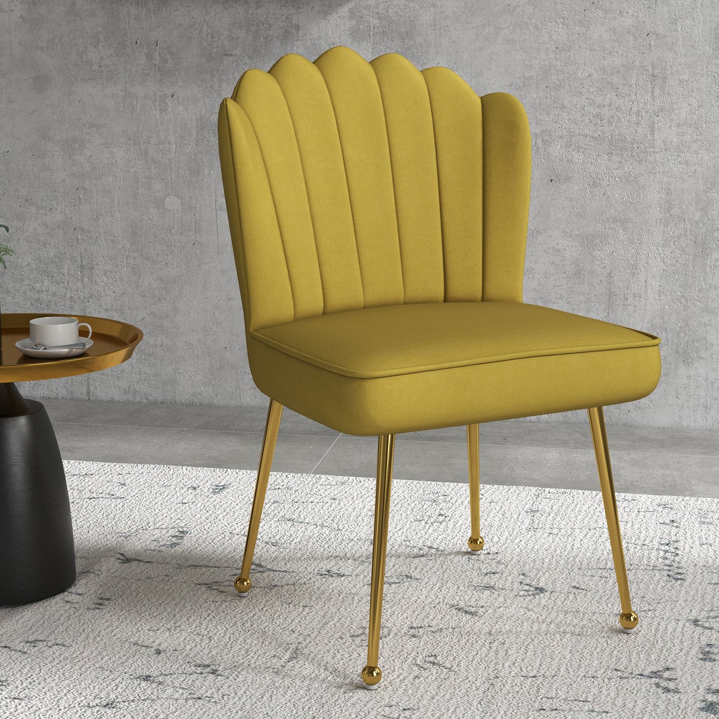 HOMCOM Stylish Yellow Velvet Shell Accent Chair with Gold Legs