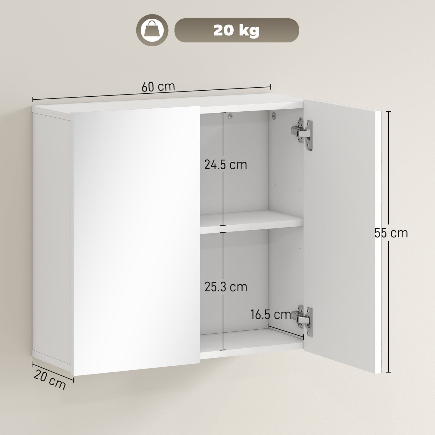HOMCOM Double Door Bathroom Mirror Cabinet White With Adjustable Shelf For Extra Storage