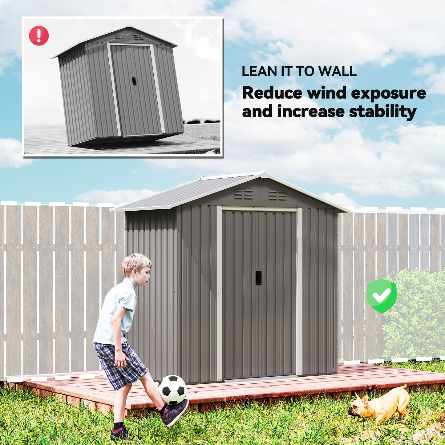 Outsunny 6.5 By 3.5 Feet Galvanised Steel Garden Storage Shed With Double Sliding Doors Light Grey