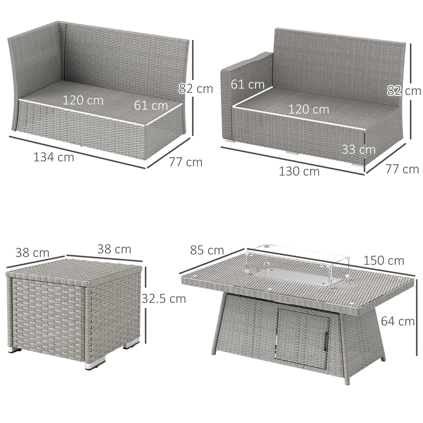 Outsunny All Season Patio Sofa Set 7 Piece Rattan Fire Pit Furniture Set For Cozy Patio Evenings Grey