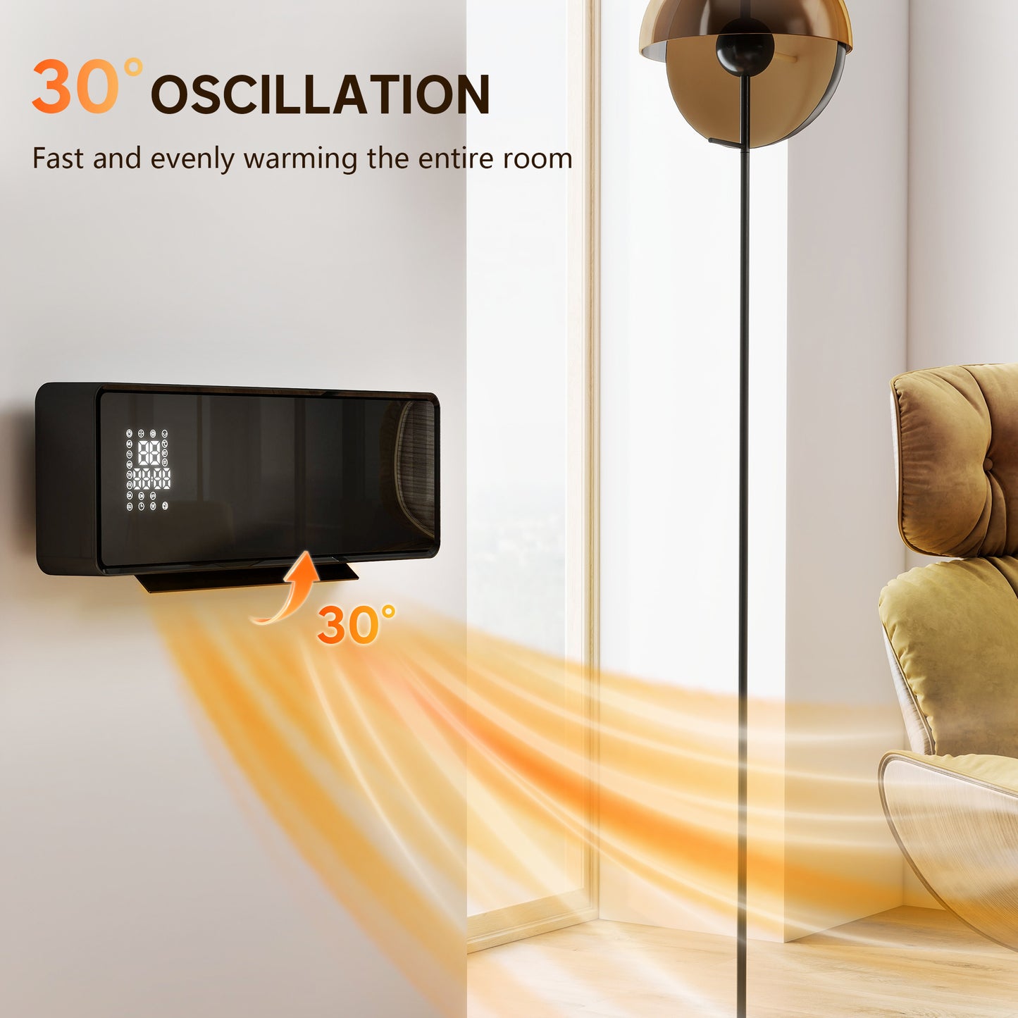 HOMCOM 2000W Ceramic Electric Heater With Fan And Adjustable Thermostat Wall Mounted Black