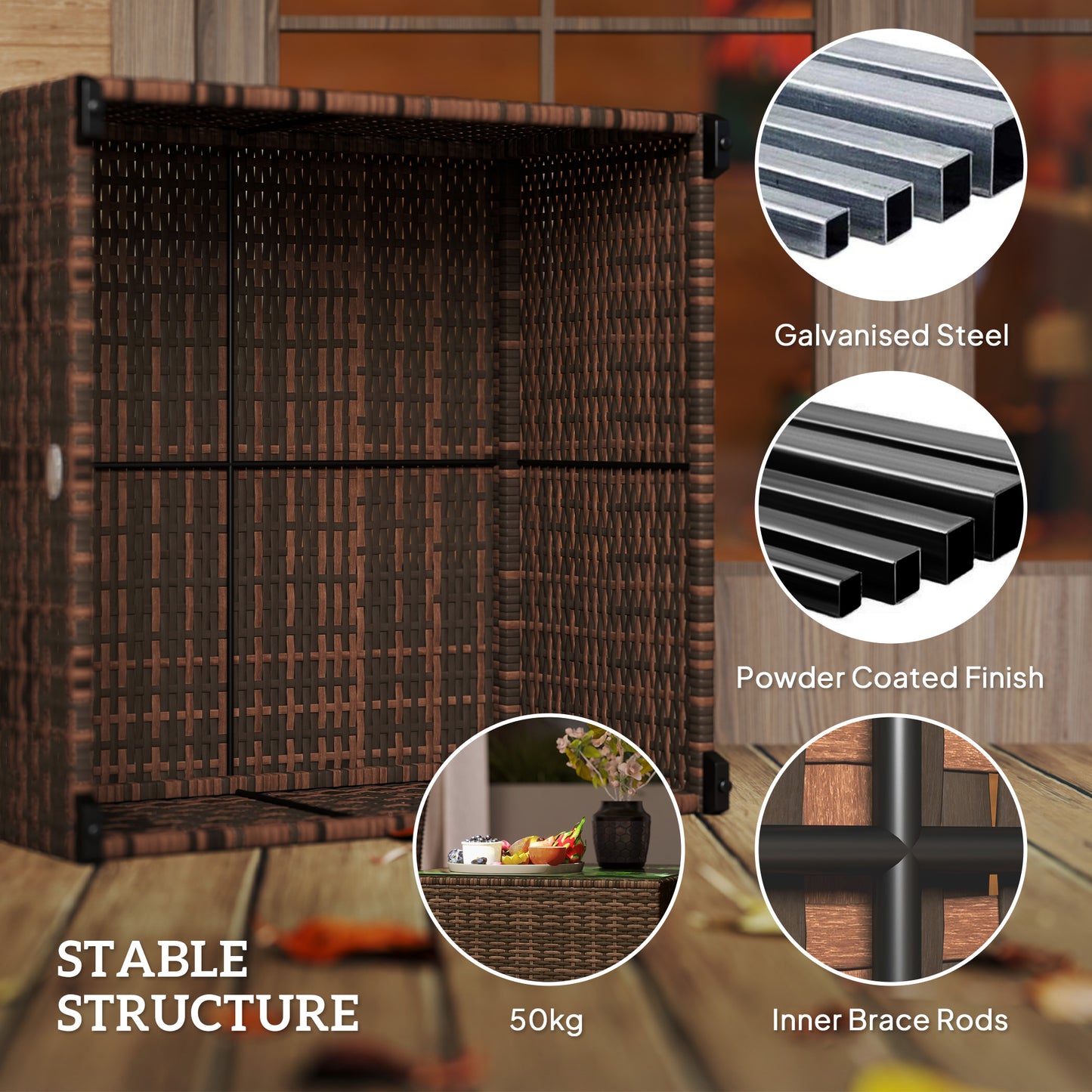 Outsunny 62 By 62 Cm Tempered Glass Top Rattan Side Table Brown Garden Outdoor Furniture