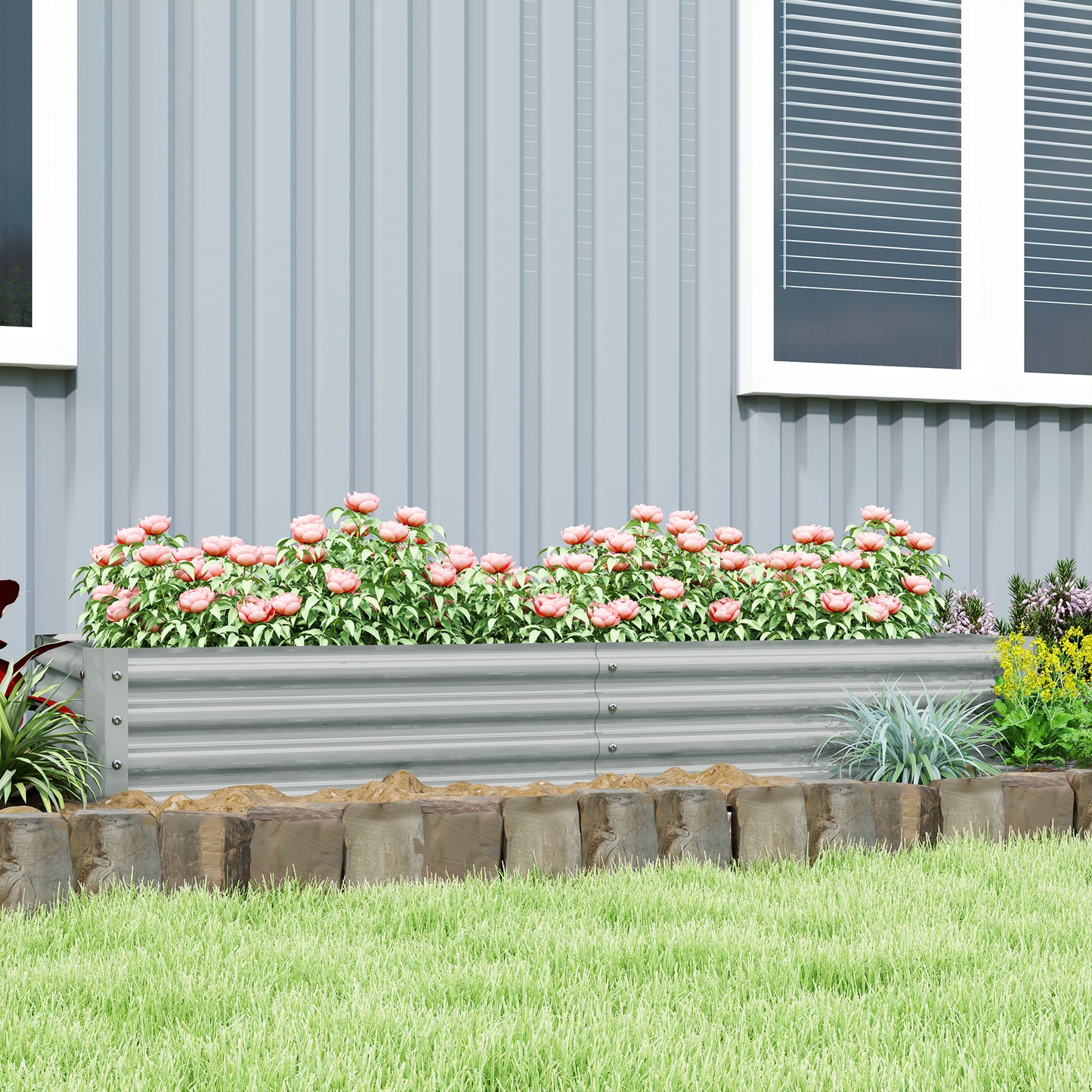 Outsunny 180 x 90cm Galvanised Steel Open Planter 459L Capacity 30cm Deep Weather Resistant Garden Planter