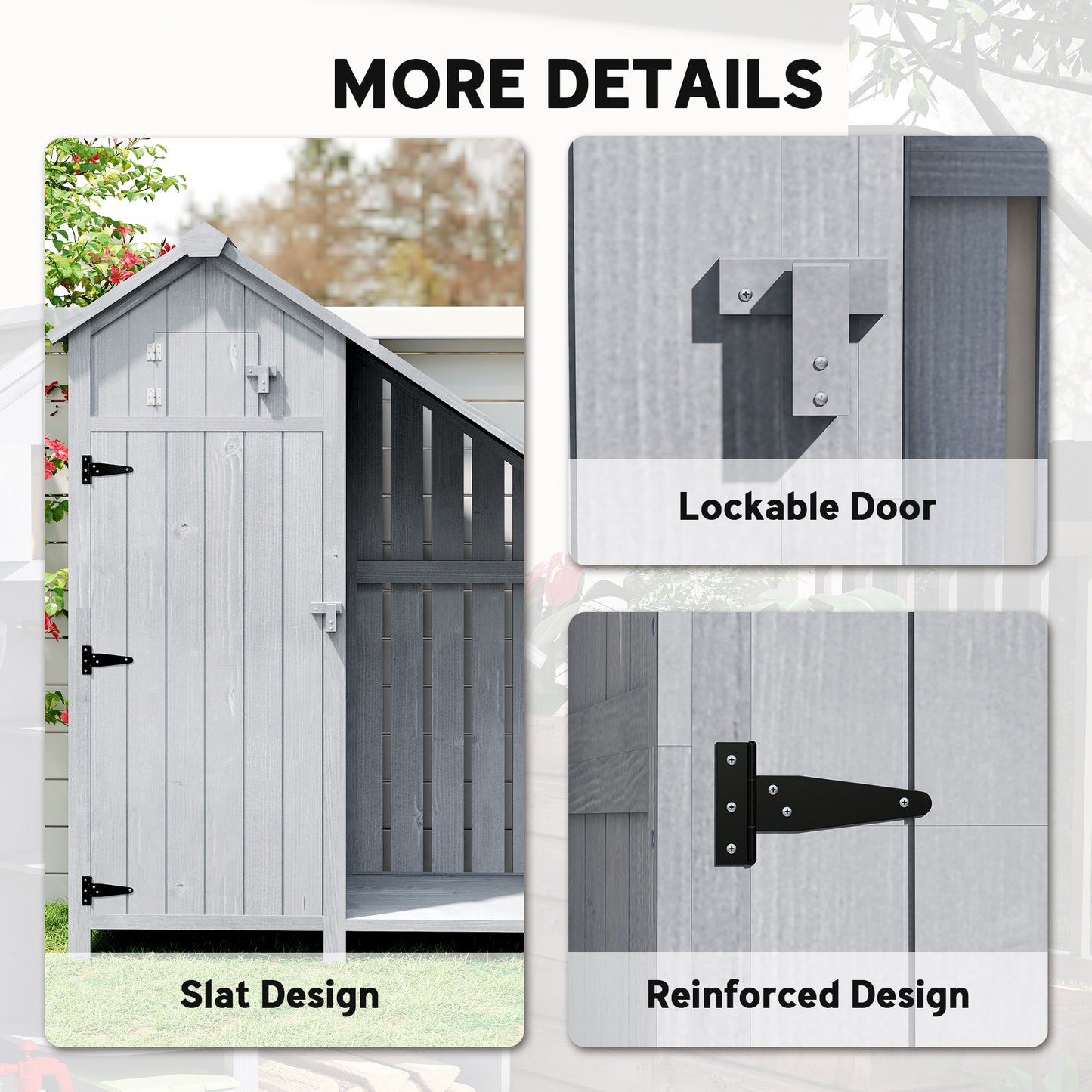 Outsunny Garden Outdoor Storage Shed With Three Shelves Tilt Roof Firewood Rack Log Carrier 129L x 51.5W x 180H cm