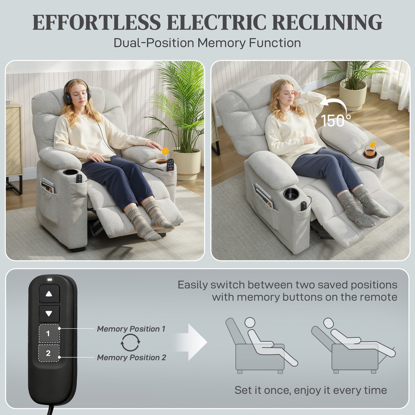 HOMCOM Electric Massage Recliner Armchair With Vibration Heat Memory Function USB Port Cup Holders Footrest Grey